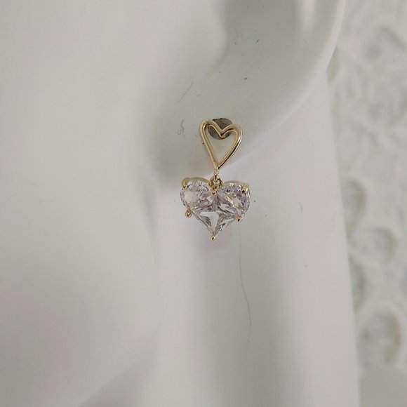 14kt gold plated crystal heart drop earrings NEW - Picture 3 of 8